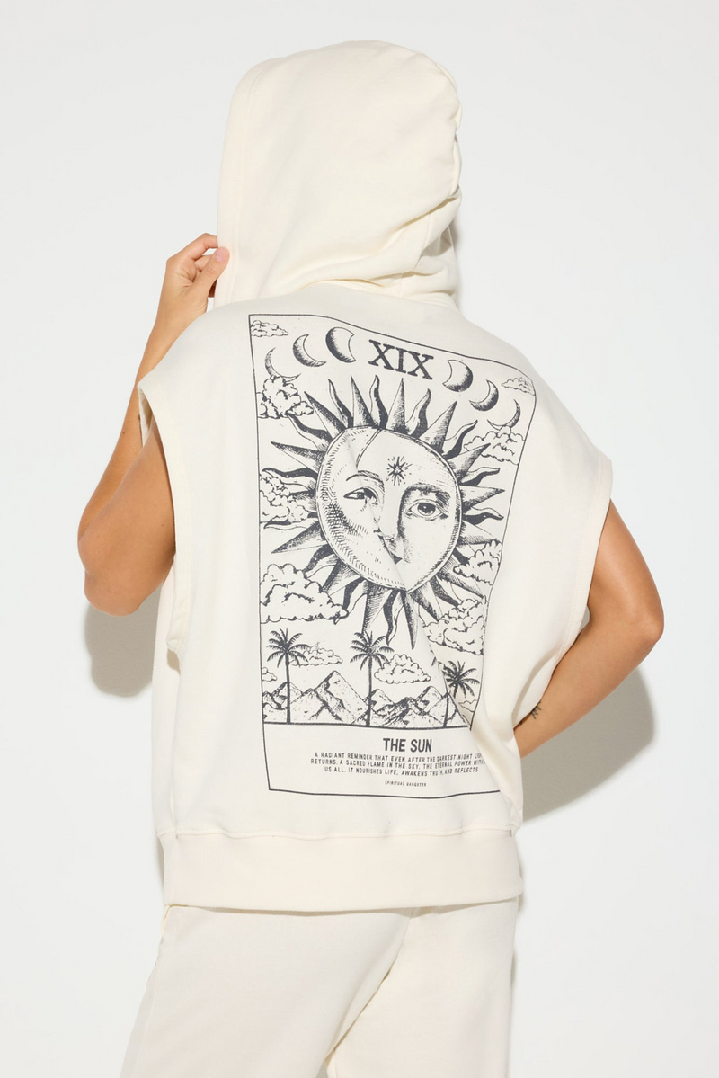 POWER OF SUN OCEAN Sleeveless HOODIE - VINTAGE WHITE