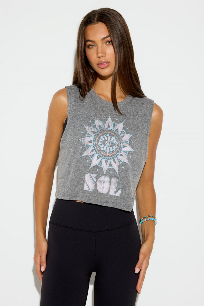SOL SPIRIT CROP TANK - HEATHER /GREY
