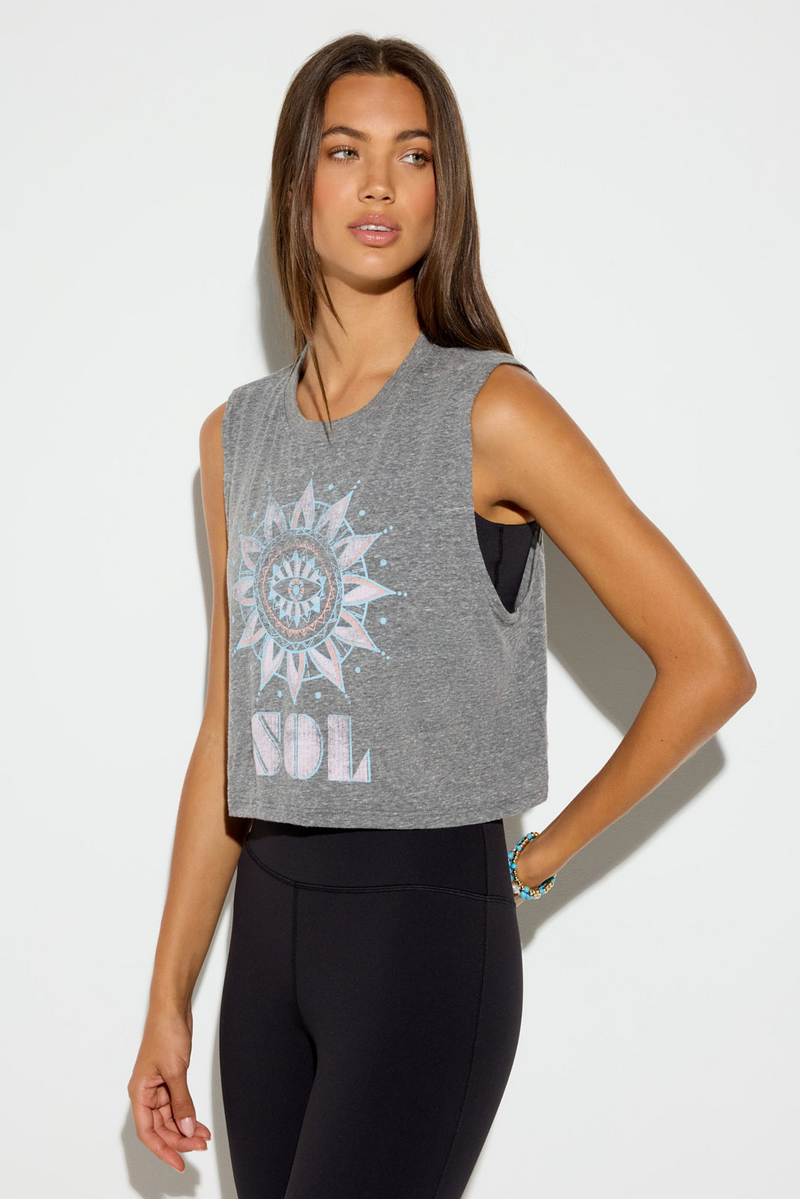 SOL SPIRIT CROP TANK - HEATHER /GREY