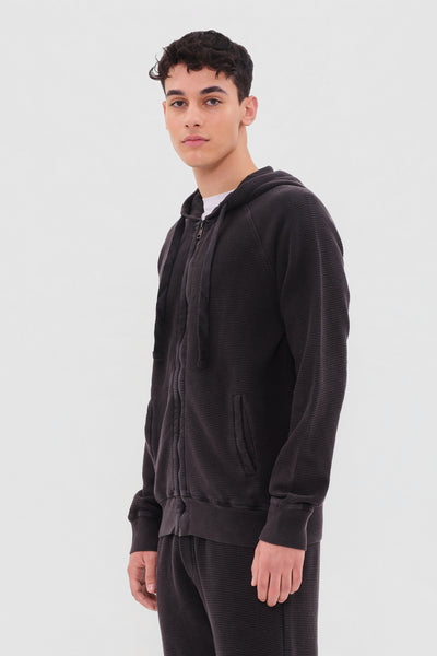 WAFFLE RAGLAN FULLZIP - VINTAGE BLACK