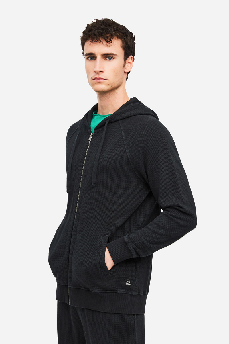 Men PIQUET FLEECE FULLZIP - VINTAGE BLACK
