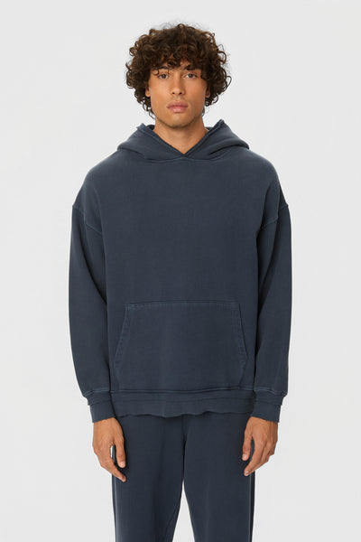RELAXED HOODIE WITH RIB DETAILS - VINTAGE BLUE
