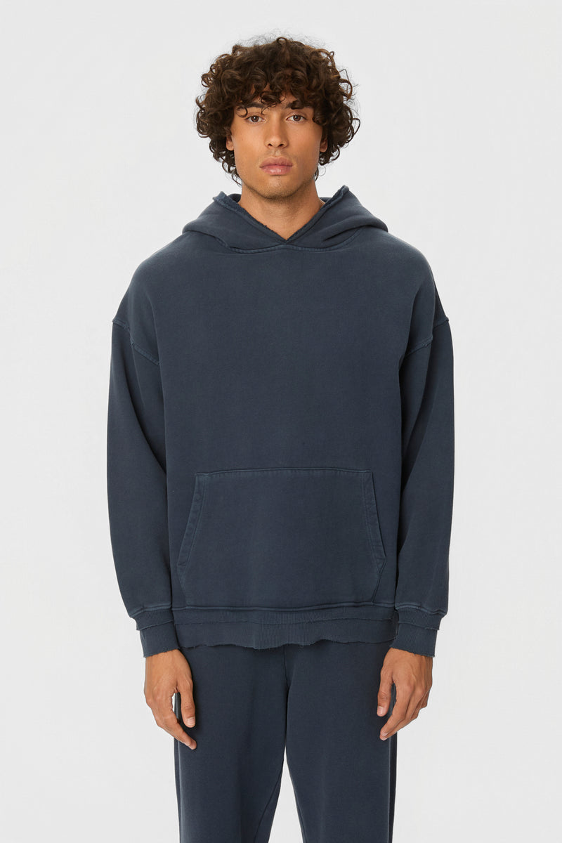 RELAXED HOODIE WITH RIB DETAILS - VINTAGE BLUE