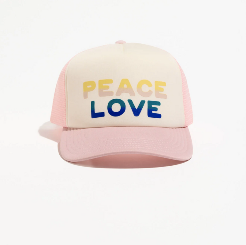PEACE LOVE TRUCKER HAT CANVAS/PINK DUNES