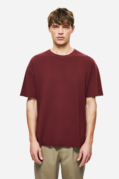 Piquet T-Shirt With Raw Edges - vintage cherry