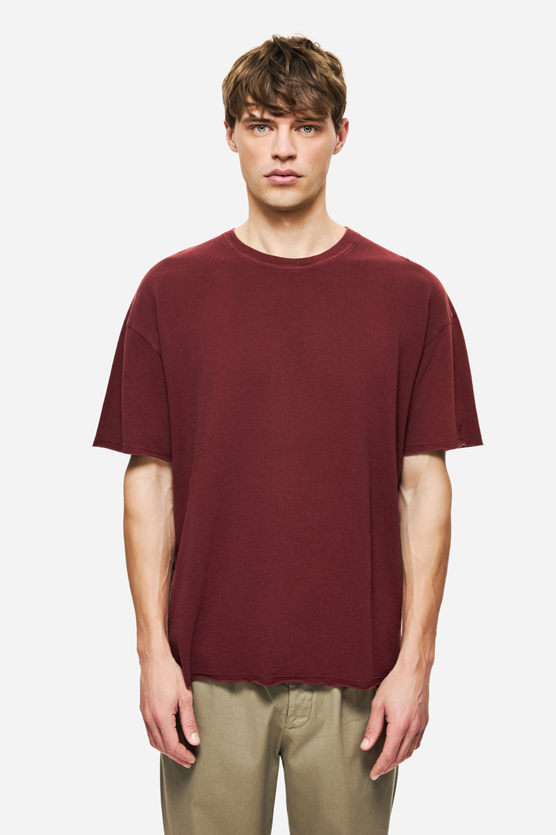 Piquet T-Shirt With Raw Edges - vintage cherry